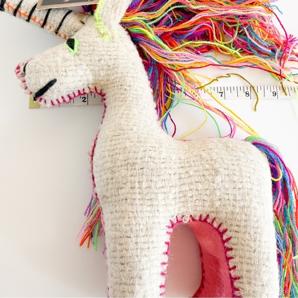 NWT Eclectic Array Handmade Artisan Wool Rainbow Unicorn Plush Stuffed Animal - Picture 12 of 14